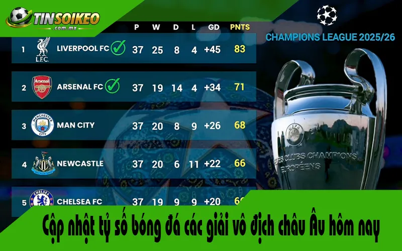 Cập nhật tỷ số bóng đá các giải vô địch châu Âu hôm nay trực tiếp